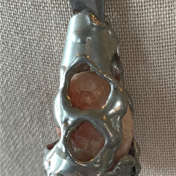 Danish Design SMYK brutalist necklace carnelian agate silver metal 25” chain - Picture 15 of 16